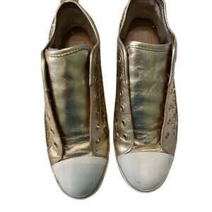 UGG Gold Glittery Tennis Shoes Lace Up w/White Leather   8​